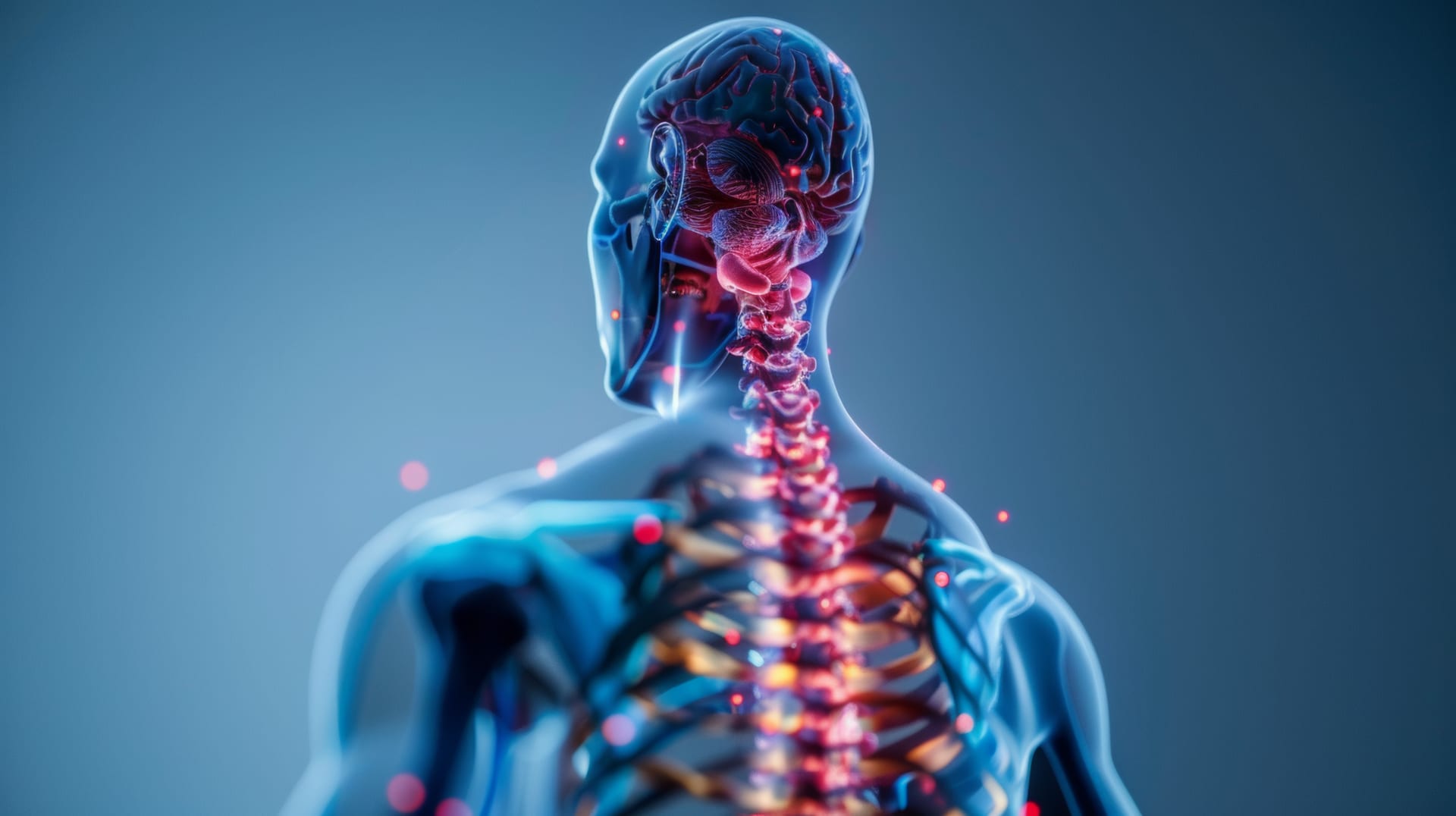 Digital rendering of the spine and nervous system from behind